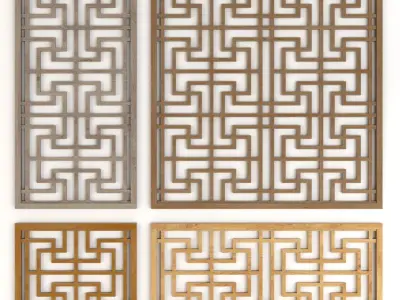 Wood Arabic Islamic pattern decorative grill screen 3D model get