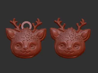 christmas cute deer face decor  3D print model
