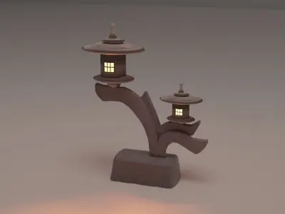 Japanese Granite Garden Ornaments Lamp Free low-poly 3D model