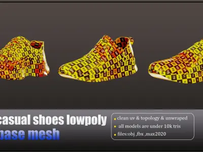 20 casual shoes lowpoly basemesh  Low-poly 3D model