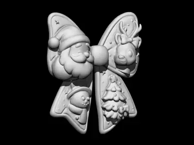 Charming Christmas Bow with Santa Reindeer and Snowman 3D print model