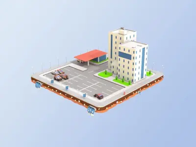 Low Poly Car Service Building Low-poly 3D model
