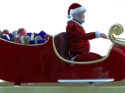 3D Santa and deers animated 3D model