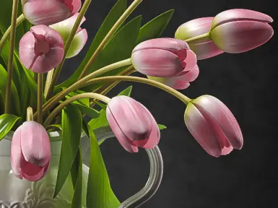 Tulips 3 in vase on table 3D model