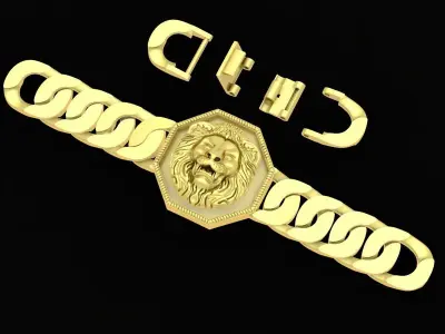 Luxury Lion Head Cuban Chain Bracelet for Men  3565 3D print model