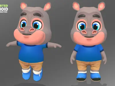  Hippo Animated Rigged Low-poly 3D model