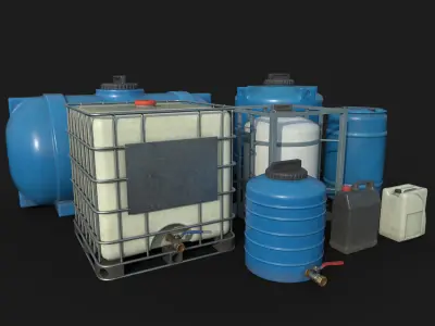 Plastic Water Tanks kit PBR Game Ready Free low-poly 3D model