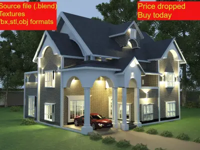 New Classic house exterior 3d model  architecture building Low-poly 3D model