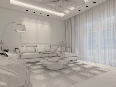 Modern Living Room 3D Model full furniture  3D model