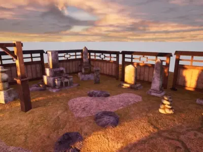 Japanese Garden Scene Prop Pack  Low-poly 3D model