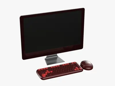 Wireless Pc Set Monitor Keyboard Mouse Red Wine Version 3D model