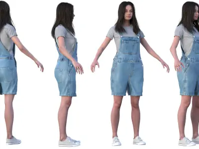 Woman in Overall 3 - Modular - Rigged Low-poly 3D model