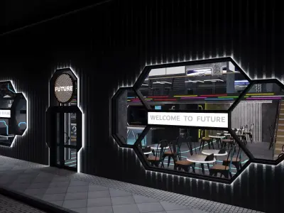 Futuristic Space-Themed Cafe Design Summary 3D model
