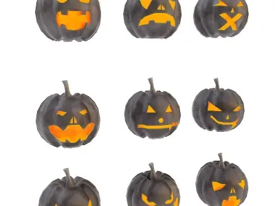 Carved pumpkin heads low poly 3d models set 3  Low-poly 3D model