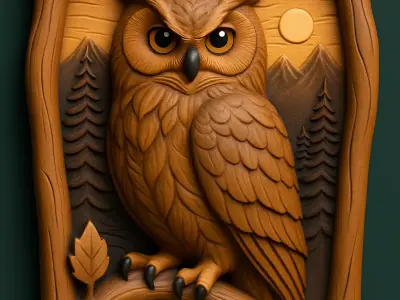 Stylized Owl Wood Carving 3D print model