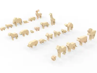 High-Quality Zoo Animal Wild Wooden Toys Low-poly 3D model