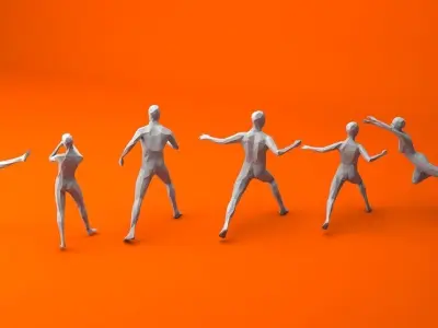 7 Fighting Moves Lowpoly People Minimalist Low-poly 3D model