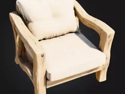 Driftwood Vintage Outdoor Easy Chair with Cushions Low-poly 3D model