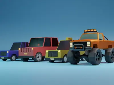 Rigged Cars Collection Bundle Low-poly 3D model