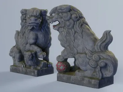 Japanese Shrine Dogs Komainu Low-poly 3D model