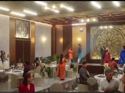 Luxury Banquet Event hall with interior model detail Low-poly 3D model