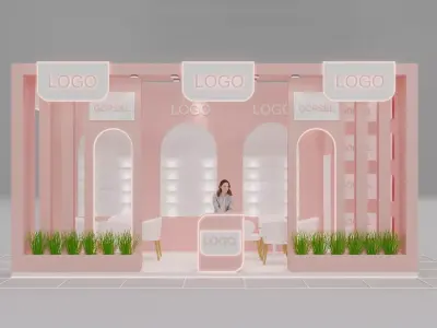 Modern Wooden Cosmetic Stand Pink Minimalist Trade Booth Free 3D model