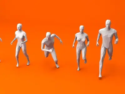 6 Running People Minimalist Low-poly 3D model