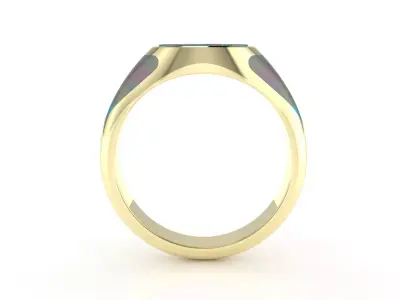 Opal Inlay Signet Ring with Diamond Center 3D Print Model 3D print model