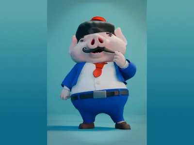 Pig 3D cartoon character 3D model