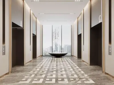Modern Luxury Office Elevator Hall 3D Scene 3D model