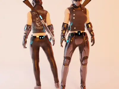 Cyber Biker with Turbo Bike Free 3D model