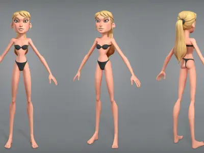 Cartoon female character Chloe base mesh Low-poly 3D model