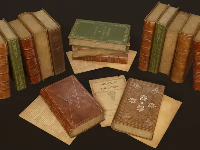 Mystery Books and Papers - PBR Game Ready Low-poly 3D model