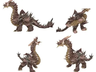 A Brown Dragon Rigged 3D model