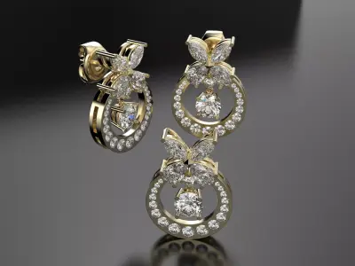 Pendant and earrings set with stones 3D print model