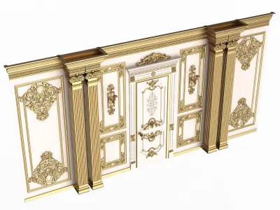 Boiserie Classic Wall with Mouldings 08 White Low-poly 3D model