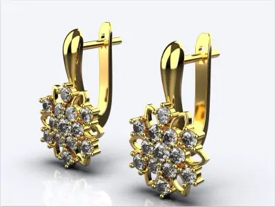Earrings in gold with diamonds 3D print model