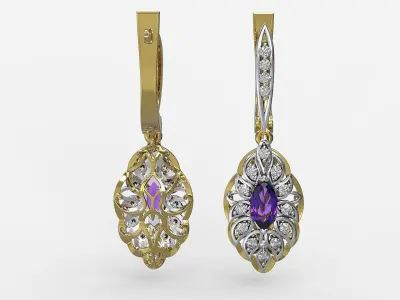 Set Marquise amethyst and diamond ring 3D print model