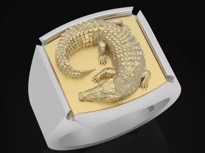 crocodile man ring Sculpture jewelry Gold silver 3D print model