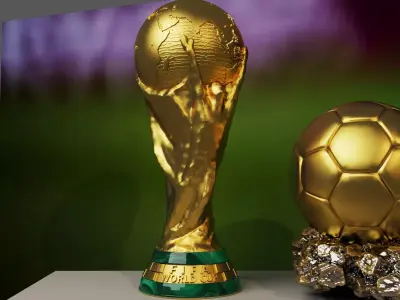 Football Trophy Ball Set   World Cup Style Award Low-poly 3D model