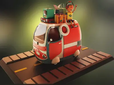 Van model toy car with toys on top 3D model