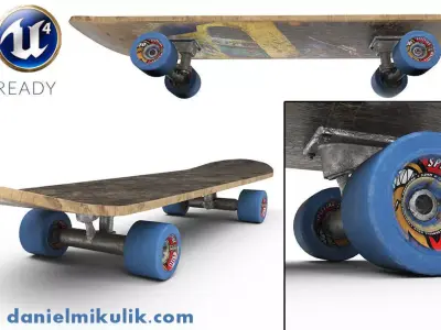 PBR Old Skateboard Low-poly 3D model