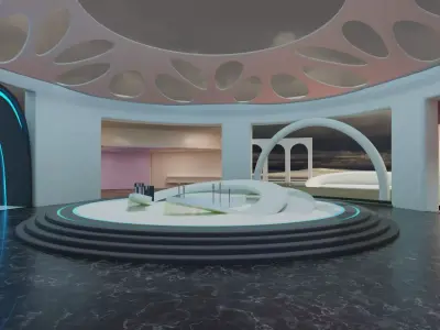 Modern Showroom Interior and Exterior Complete 3D Low-poly 3D model