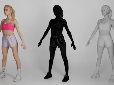 Attractive woman in crop top and shorts 314 Low-poly 3D model