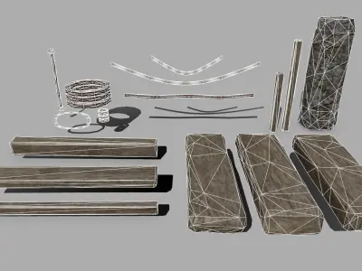 Wood Set braided rope Low-poly 3D model