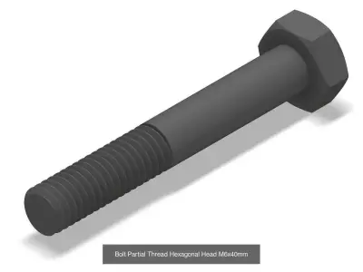 Bolt Partial Thread Hexagonal Head 3D Model Collection