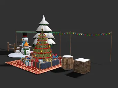 Snowy Decor Bundle Low-poly 3D model
