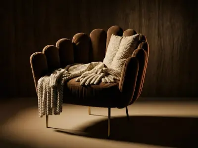 Luxury Art Deco Shell Chair Velvet and Gold Legs 3D model