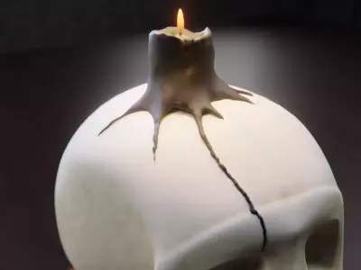 Gothic Skull Candle on Old Books - Stylized 3D Model 3D model