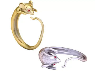 Golden Mouse Ring with Ruby Eyes 3D print model